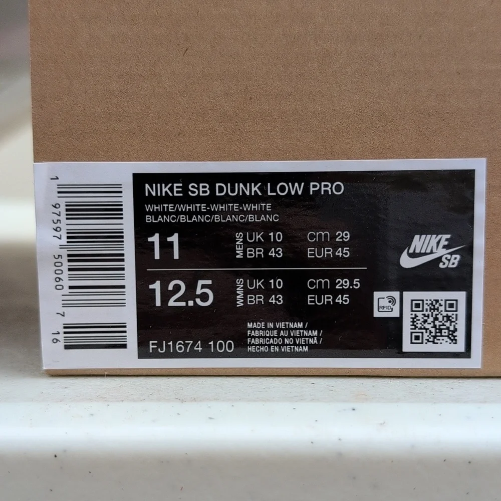 Nike SB Dunk Low Pro - Triple White Orange Label - Men's Size 11 ( FJ1674-100 ) - Picture 9 of 9